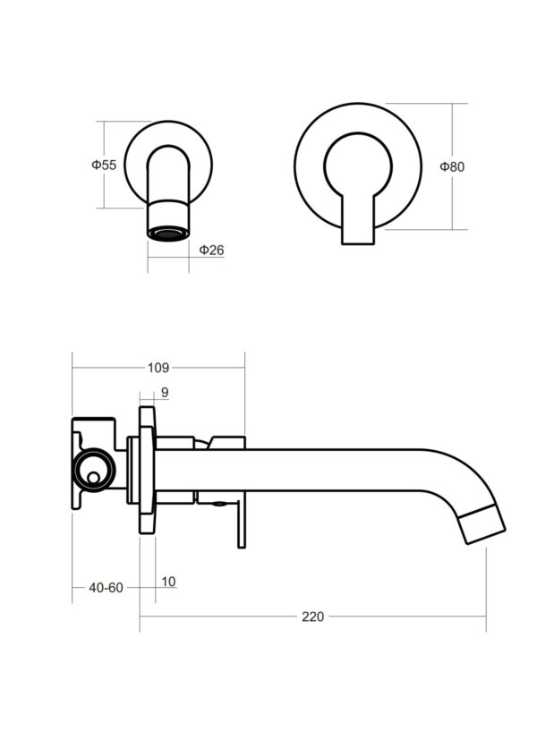 ALDER SAMM Wall Basin/Bath Mixer Set 220mm - Image 5