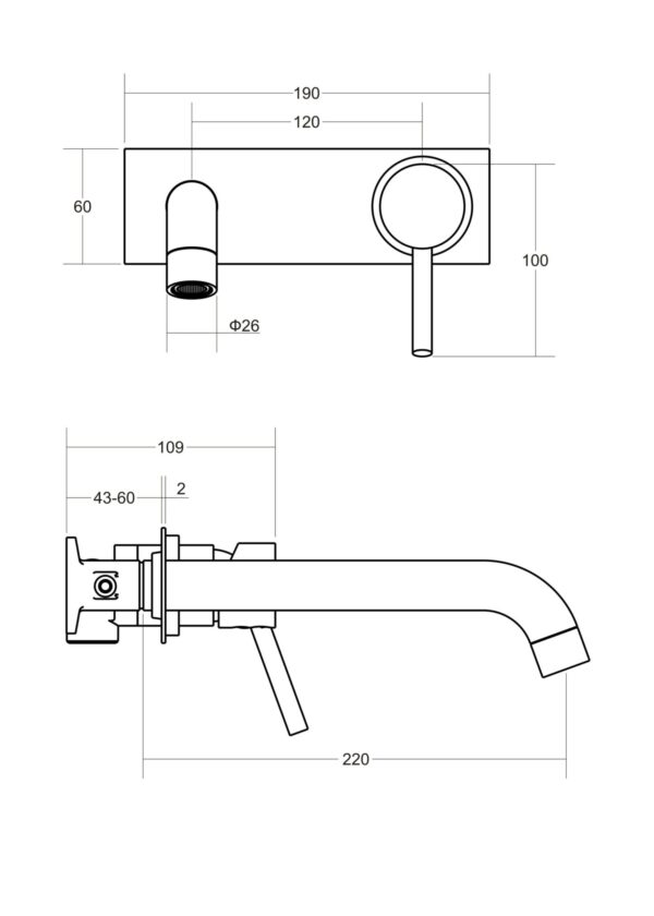 ALDER FLEX Wall Basin/Bath Mixer Set 220mm Backplate - Image 5