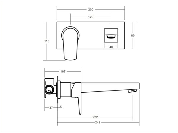TAYA Wall Bath Mixer Set Backplate 220mm - Image 5